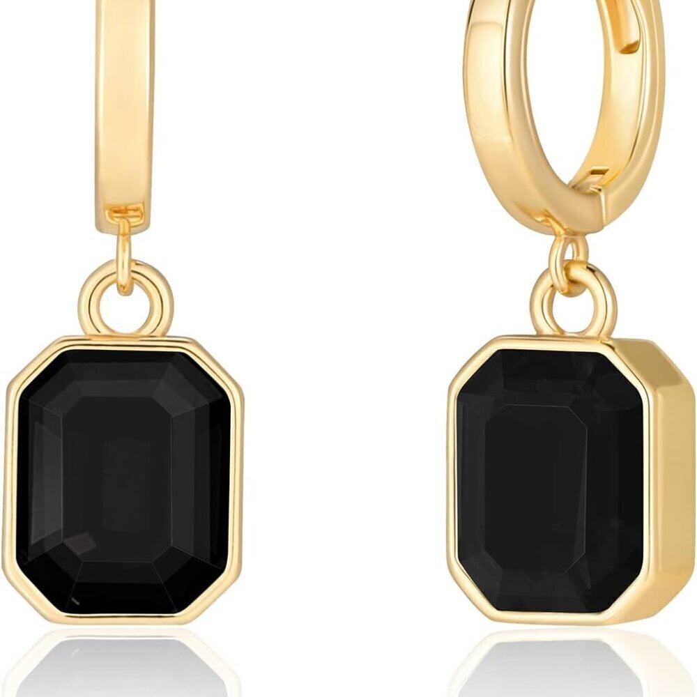 Birthstone Crystal Drop Earrings Gold Plated Huggie Hoop Women Jewelry